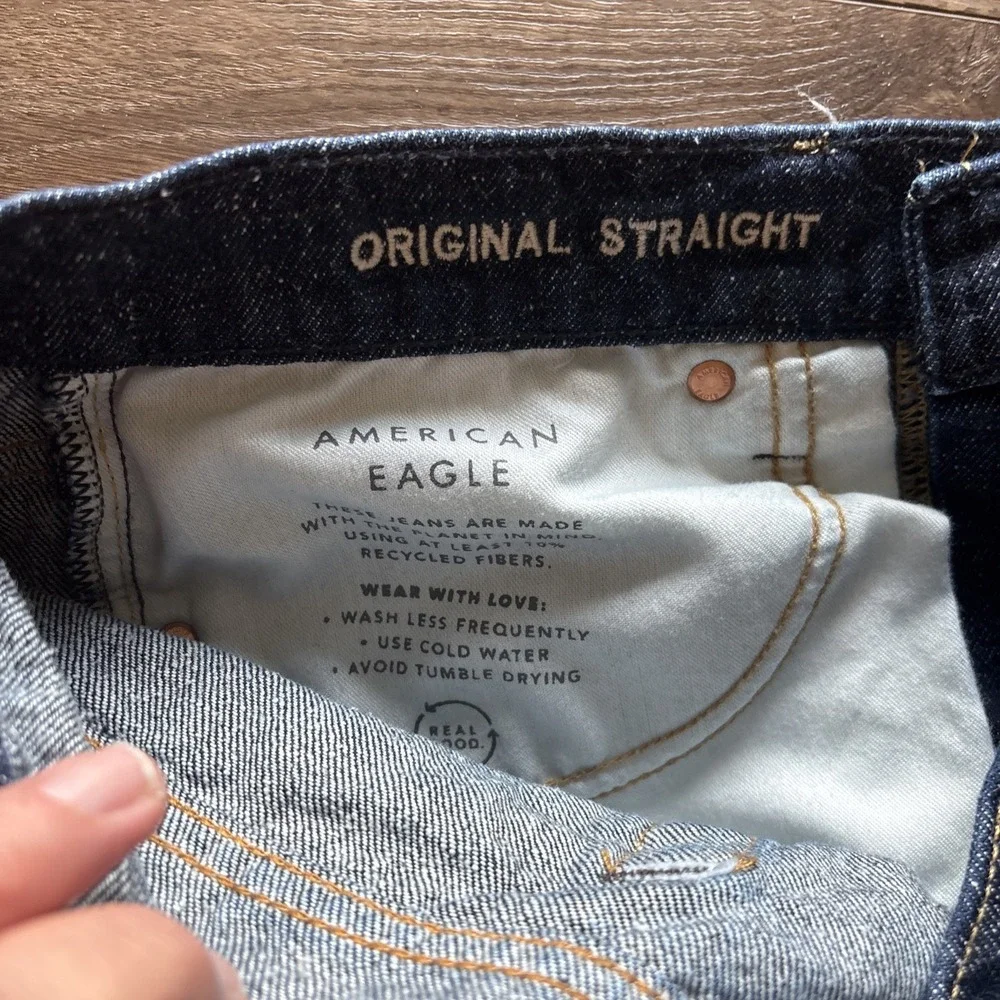 American Eagle Original Straight Jeans Men's 30x34 Denim Dark Blue White Speckle